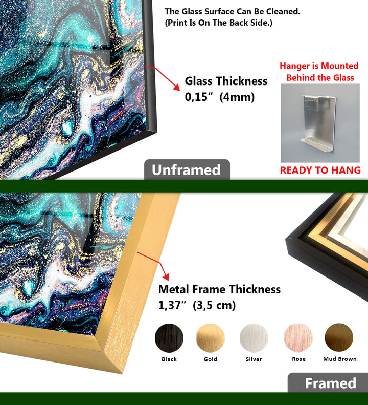 Galaxy Marble Wall Art | Teal Gold Abstract Glass Print for Walls