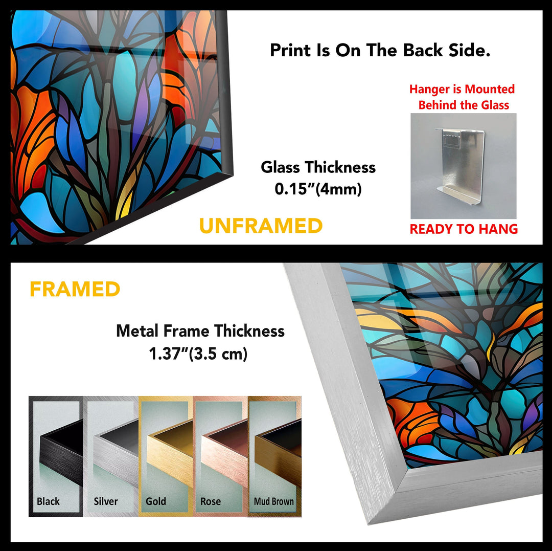 Stained Flower Blue Art Glass Wall Art