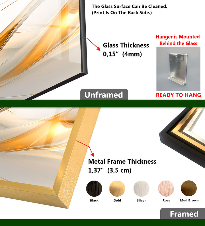 Golden Flow Abstrakte Wandkunst – Eleganter Glasdruck für modernes Dekor 