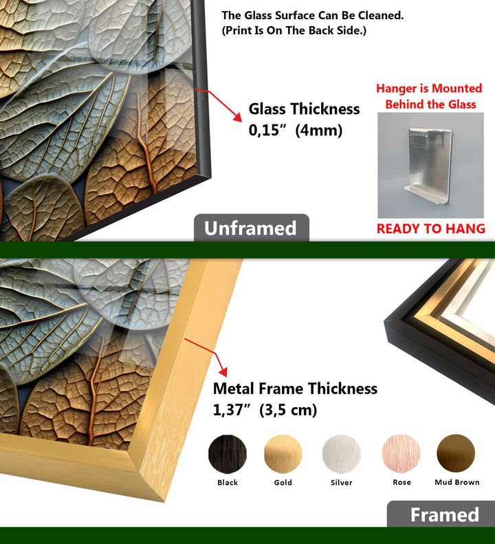 Golden Autumn Leaves Wall Art – Textured Nature Glass Decor
