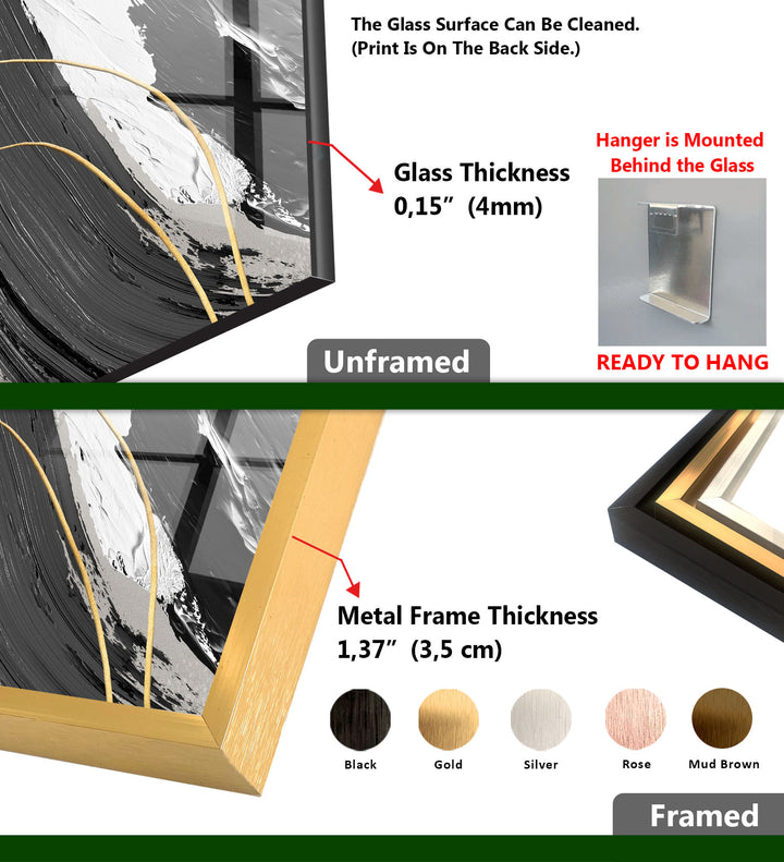 Monochrome Gold Abstract Wall Art – Glass Print for Modern Interiors