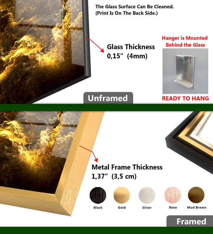 Golden Storm Nebula Wandkunst – Abstrakter kosmischer Glasdruck 