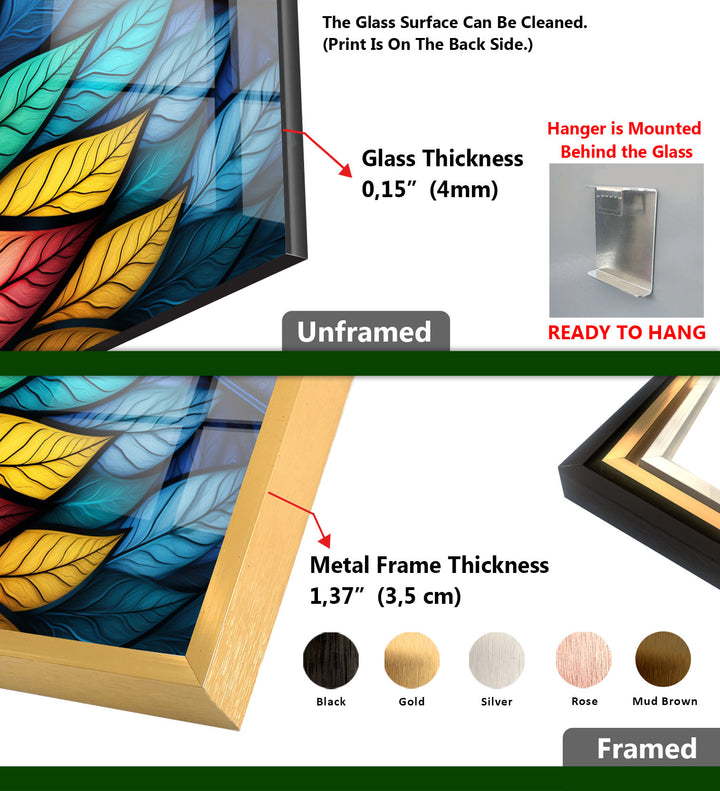 Vibrant Rainbow Leaves Wall Art – Colorful Abstract Glass Print