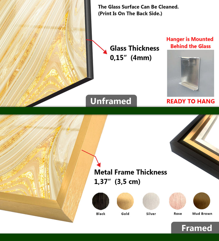 Golden Swirl Wall Art – Abstract Marble Glass Print for Luxe Spaces