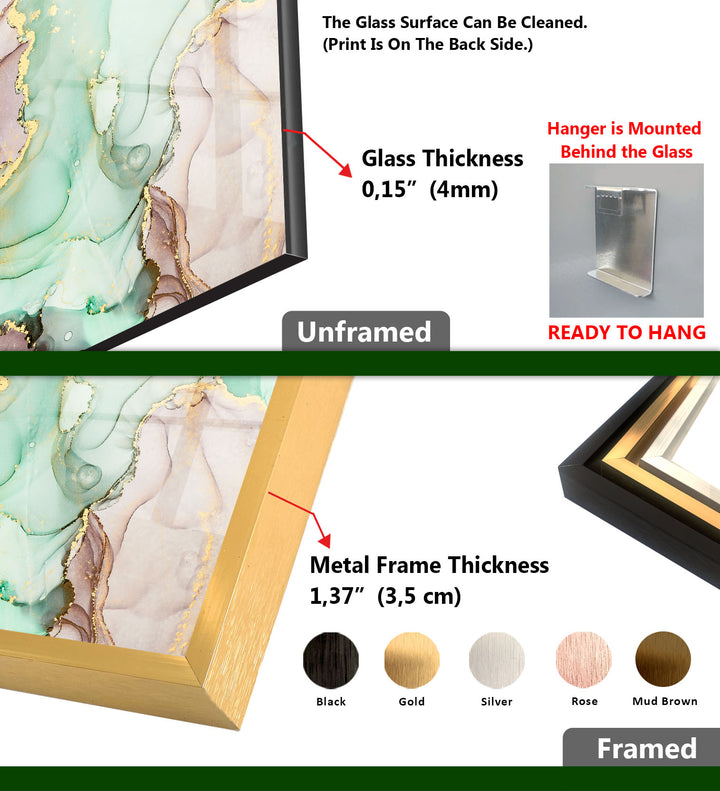Mint & Gold Marble Wall Art – Pastel Abstract Glass Print Decor