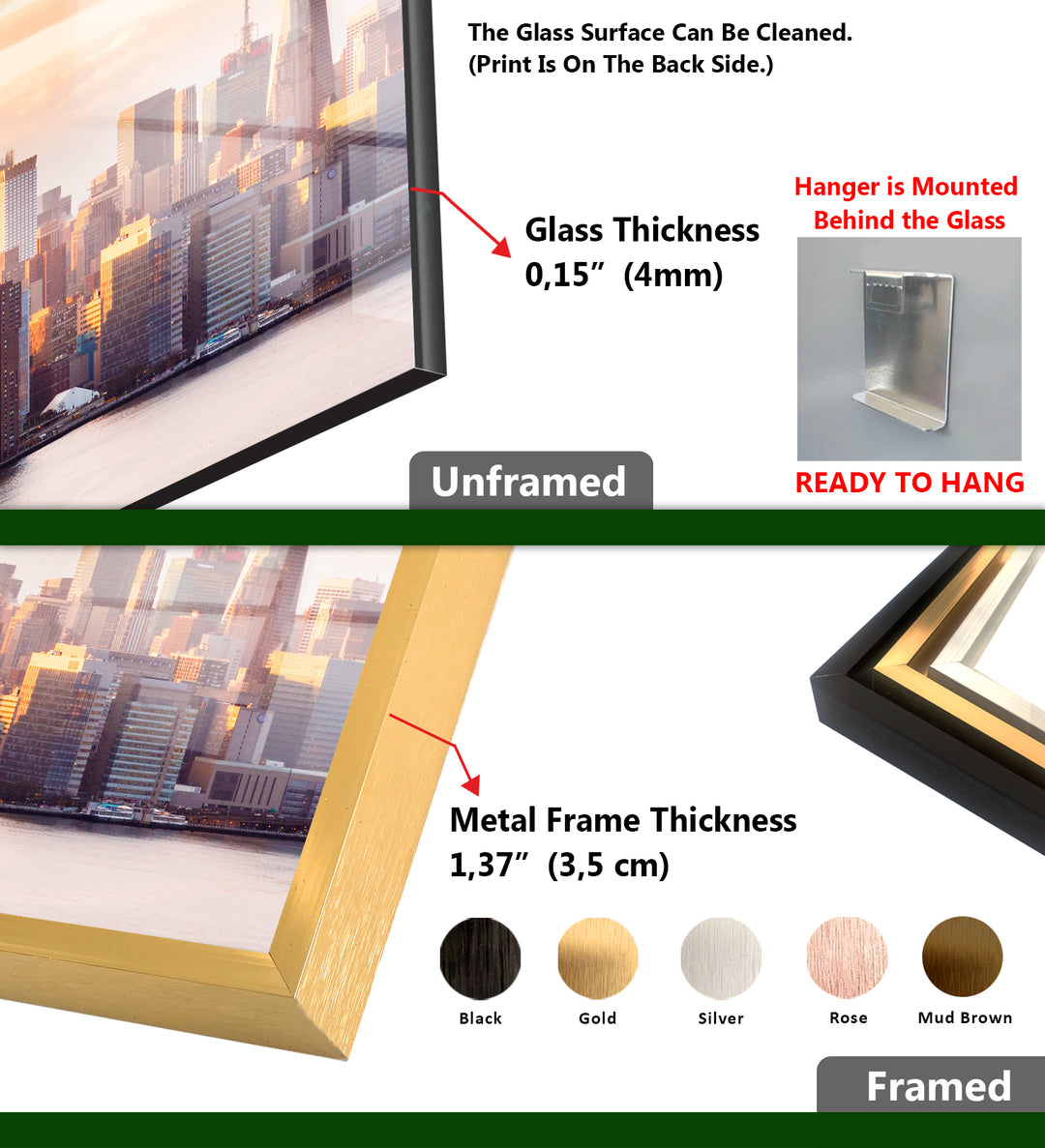 Glaswandkunst des Empire State Buildings – Atemberaubende Skyline von NYC bei Sonnenuntergang