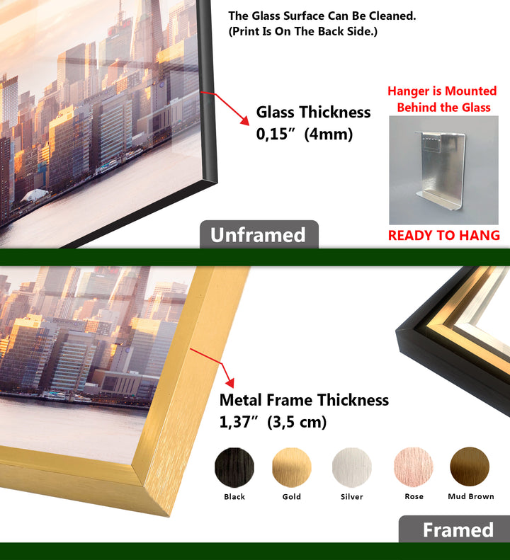 Glaswandkunst des Empire State Buildings – Atemberaubende Skyline von NYC bei Sonnenuntergang