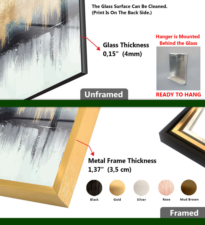 Modern Abstract Forest Wall Art – Neutral Gold Glass Print Decor