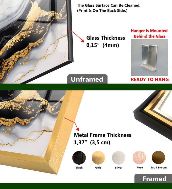 Schwarz-Gold-Marmor-Wandkunst – Luxuriöses abstraktes Glasdruck-Dekor 