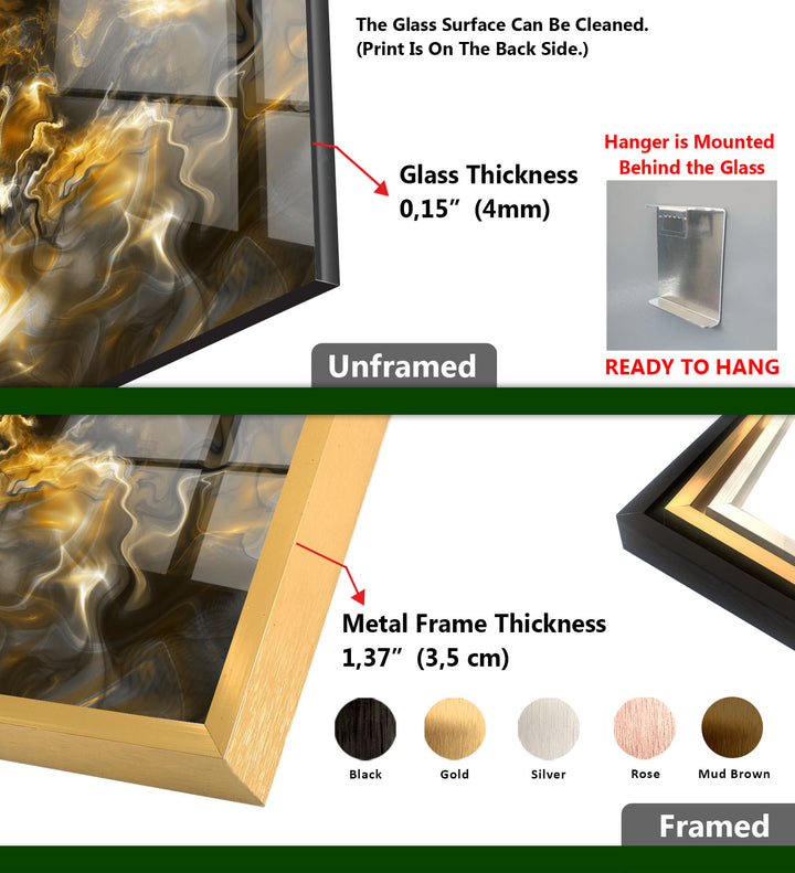 Golden Energy Wall Art – Abstract Marble Glass Print for Interiors