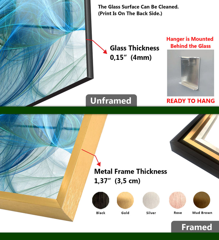 Blaue Energie Abstrakte Wandkunst – Fluid Motion Glasdruck 