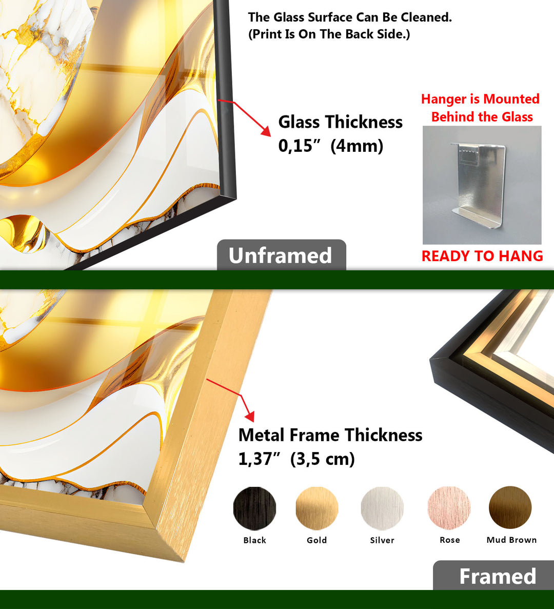 Gold Wave Marble Wall Art – Abstract Glass Print for Luxe Interiors