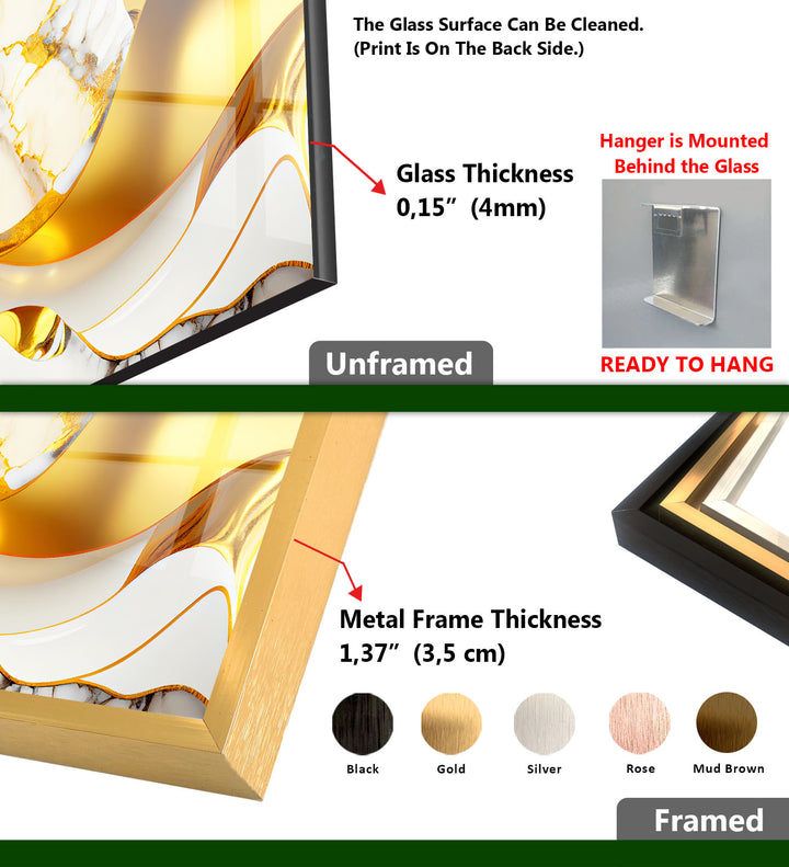 Gold Wave Marble Wall Art – Abstract Glass Print for Luxe Interiors