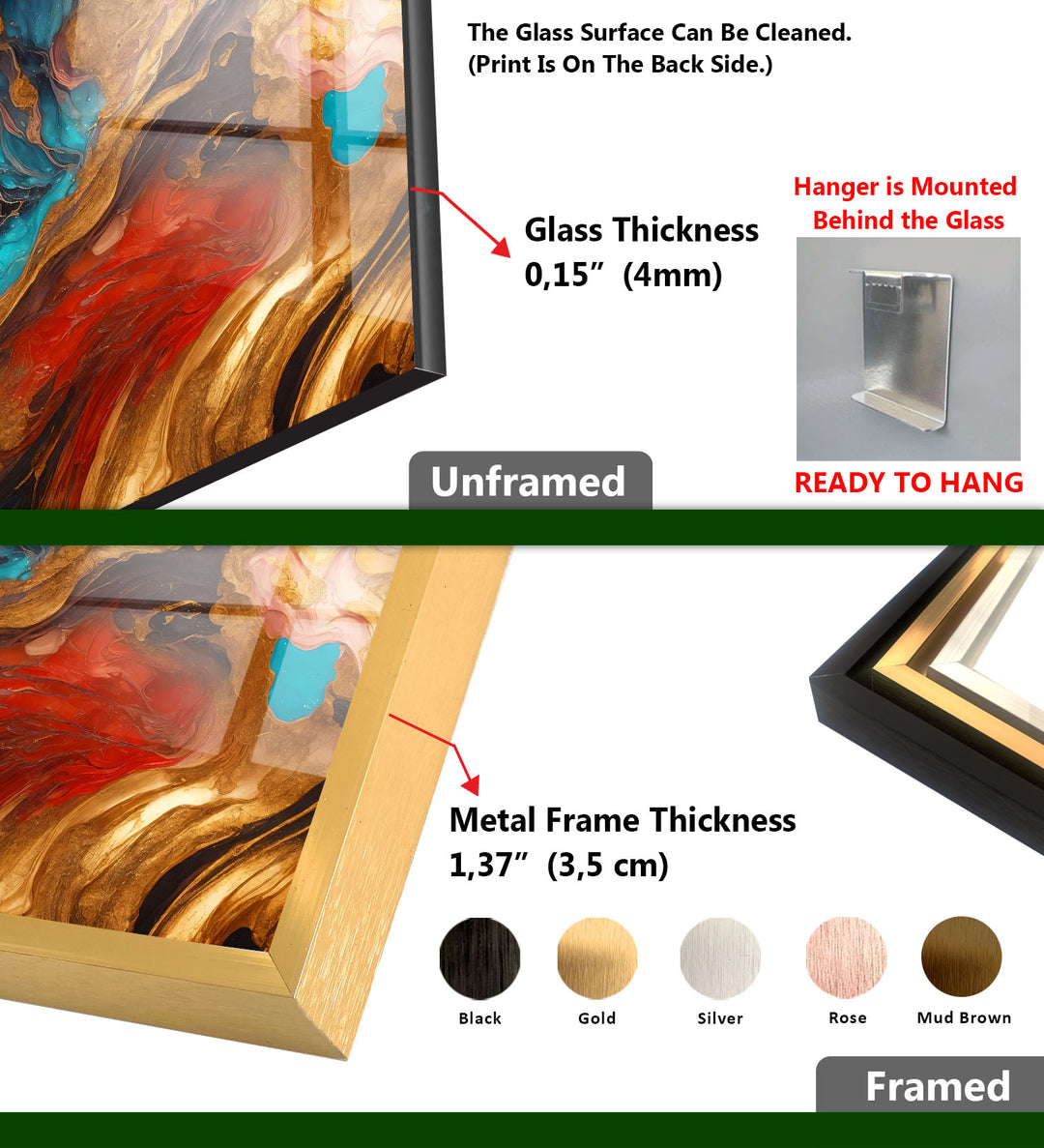 Fiery Gold & Teal Abstract Wall Art – Fluid Ink Design for Interiors