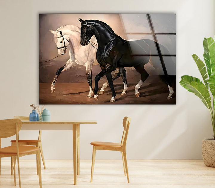 Black & White Horses Glass Wall Art custom glass photo prints, large glass prints
