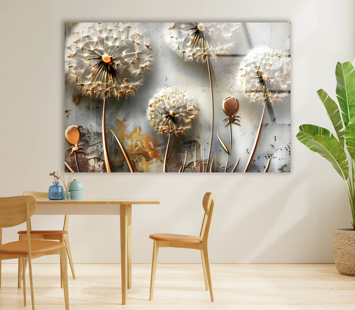 White Vivid Dandelions Glass Wall Art glass pictures for Wall, glass prints wall art
