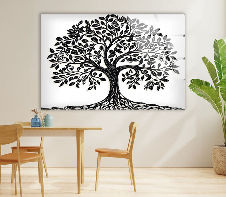 Black and White Tree Glass Wall Art print on glass, glass printed photos
