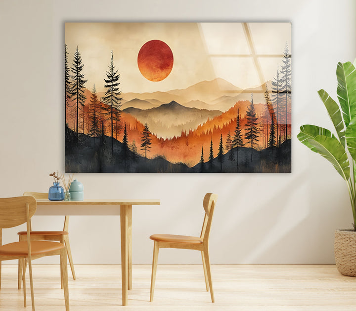 Escape to the Mountains with This Peaceful Sunset Glass Wall Art

