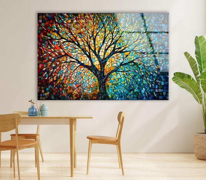 Colored Tree Glass Wall Art print on glass, glass printed photos
