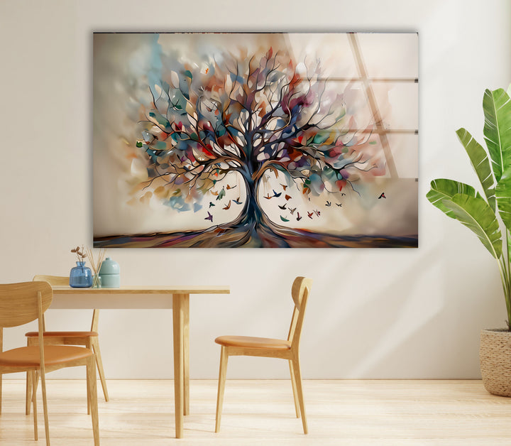 Beige Tree Glass Wall Art large glass photo prints, glass wall photos
