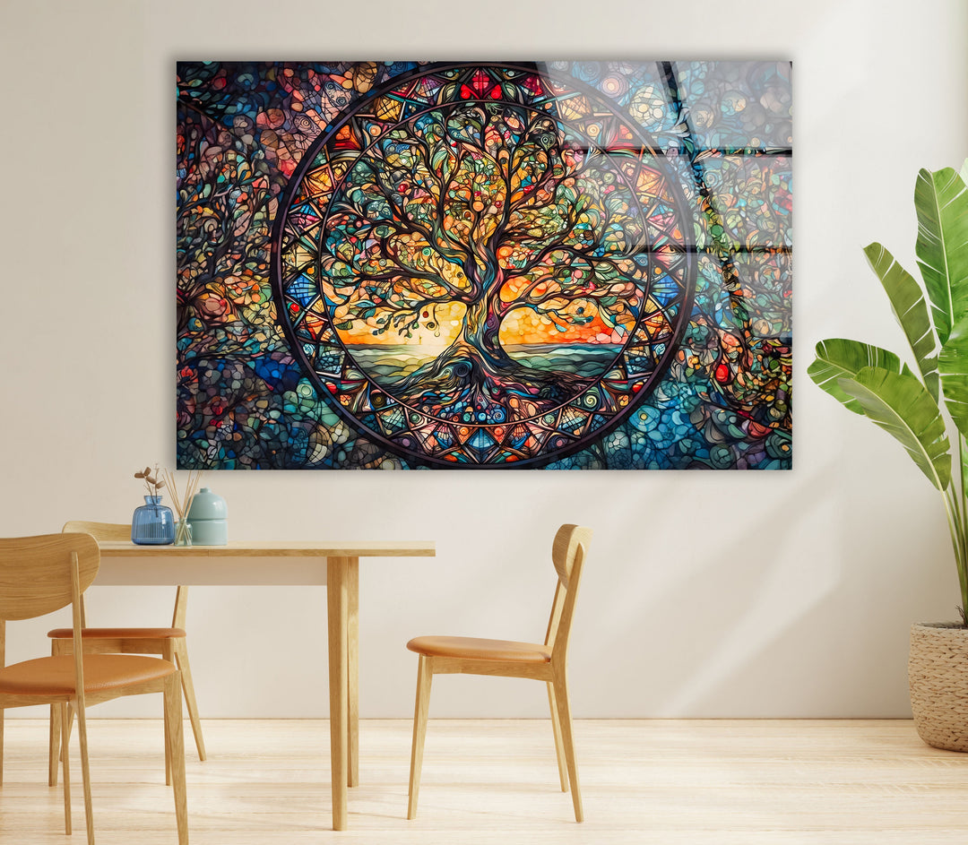 Colored Tree Stained Glass Wall Art glass wall decor, glass wall art decor
