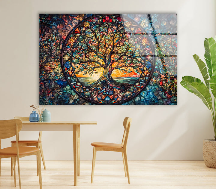 Colored Tree Stained Glass Wall Art glass wall decor, glass wall art decor
