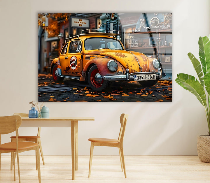 Old Volkswagen Car Glass Wall Art glass photo prints, glass picture prints

