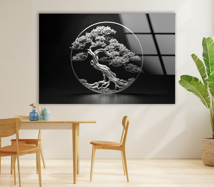 Bonsai Tree Silver Glass Wall Art glass wall decor, glass wall art decor
