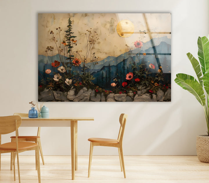 Flowers & Sunset Glass Wall Art large glass photo prints, glass wall photos
