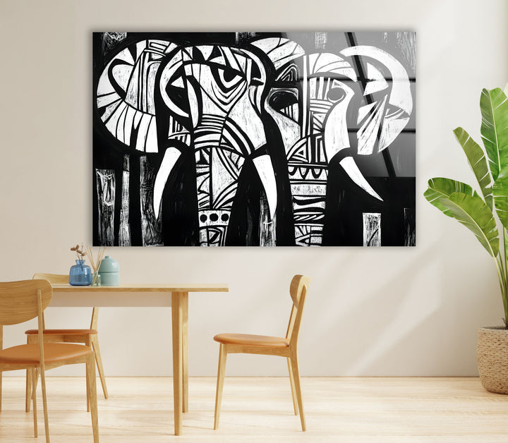 Elephant Black White Art Glass Wall Art large glass photo prints, glass wall photos
