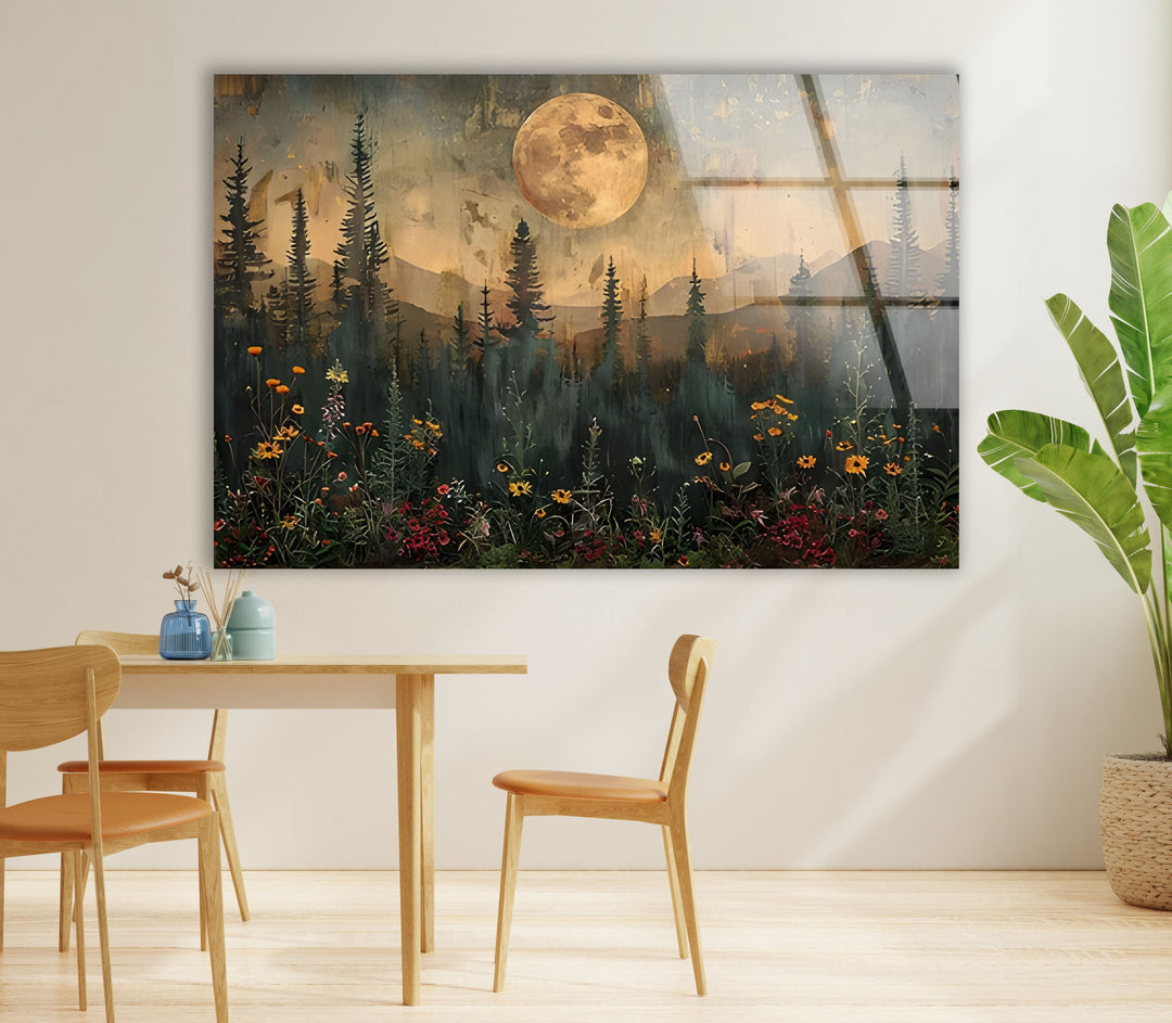 Sunset With Full Moon Glass Wall Art glass photo prints, glass picture prints
