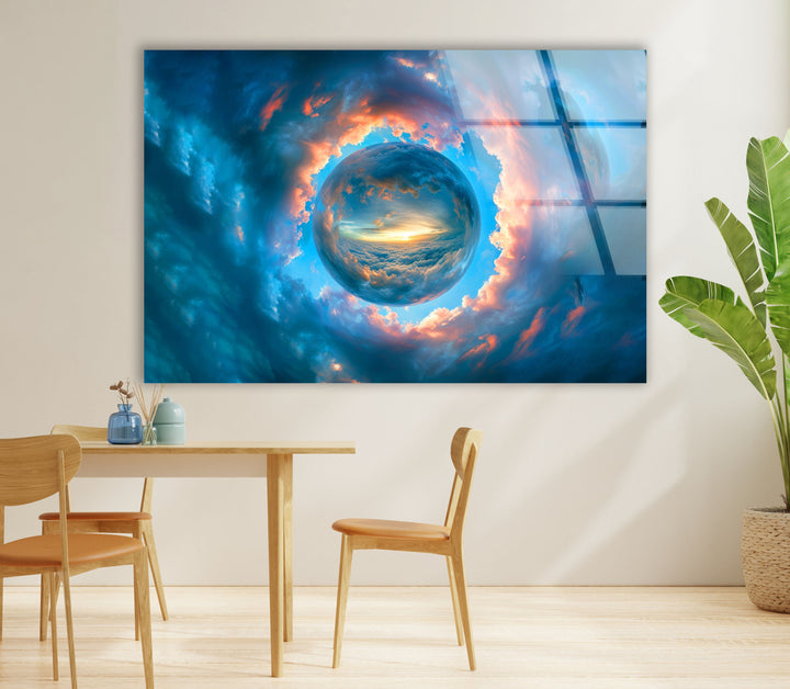 Bright Clouds Around The Sphere Glass Wall Art photo print on glass, prints on glass wall art
