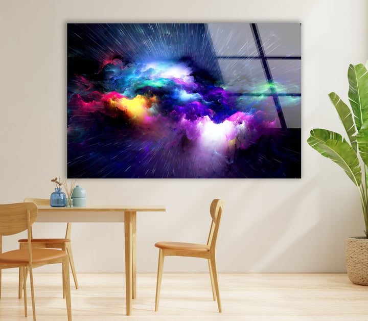 Galaxy Explosion Wandkunst – Lebendiger Weltraumdruck auf Glasdekor 