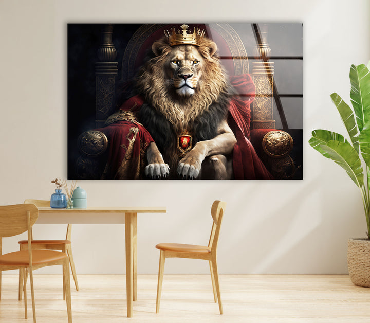 Königliche Wandkunst „König der Löwen“ – Majestätischer Tier-Glasdruck 