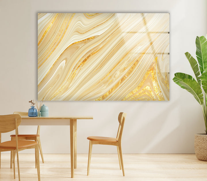 Golden Swirl Wall Art – Abstract Marble Glass Print for Luxe Spaces