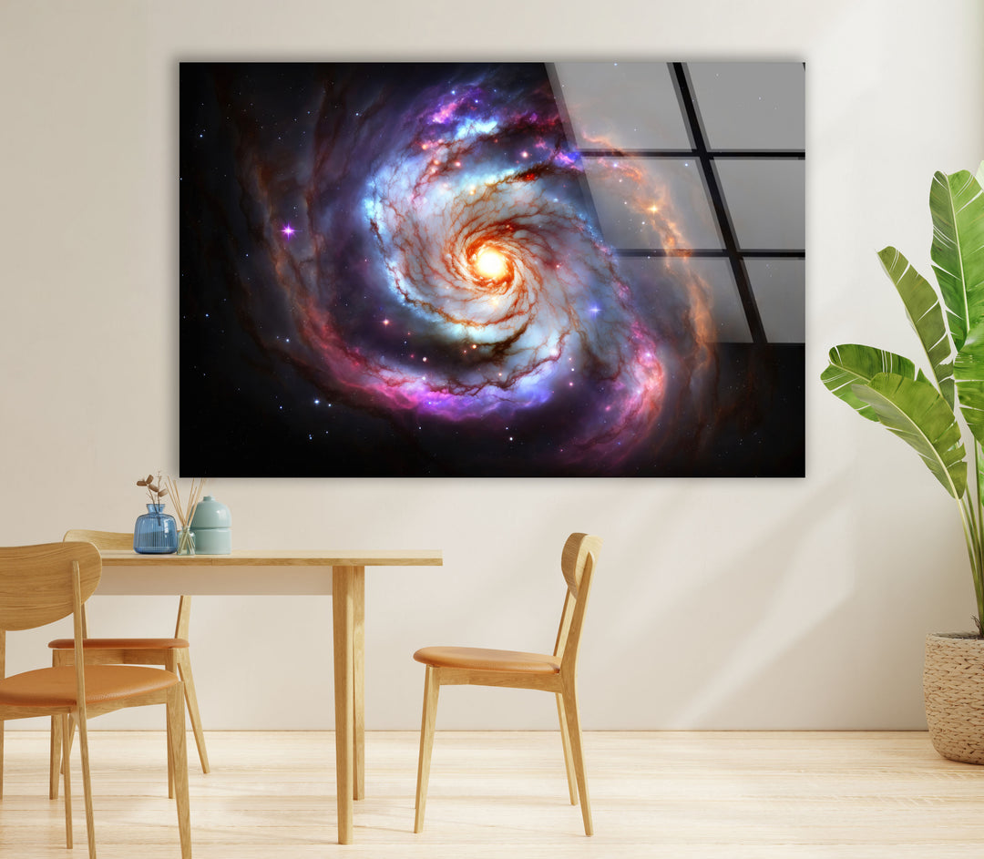 Galaktische Spirale Wandkunst – Lebendiger Weltraumnebel-Glasdruck 