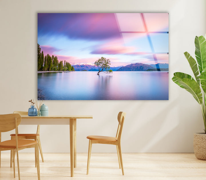 Lake Tree Landscape Wall Art – Serene Nature Scene Glass Print