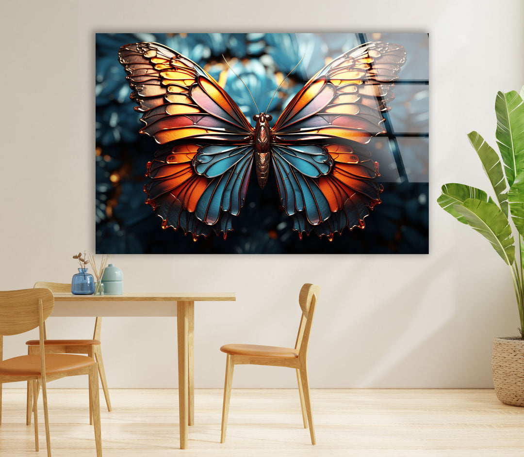 Metallische Schmetterlings-Wandkunst – Lebendiges Glasdruck-Dekor 