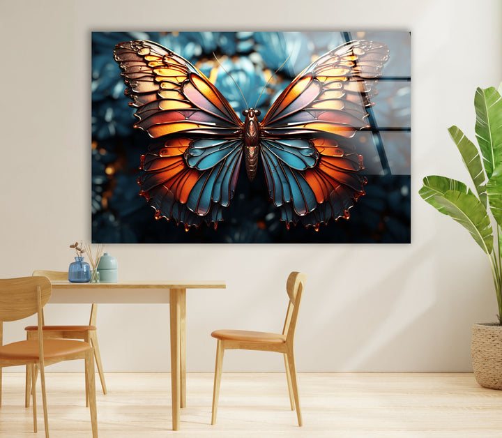 Metallische Schmetterlings-Wandkunst – Lebendiges Glasdruck-Dekor 