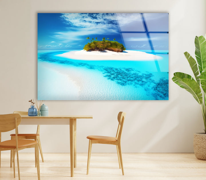 Tropische Inselflucht Wandkunst – Serene Beach Glasdruck 