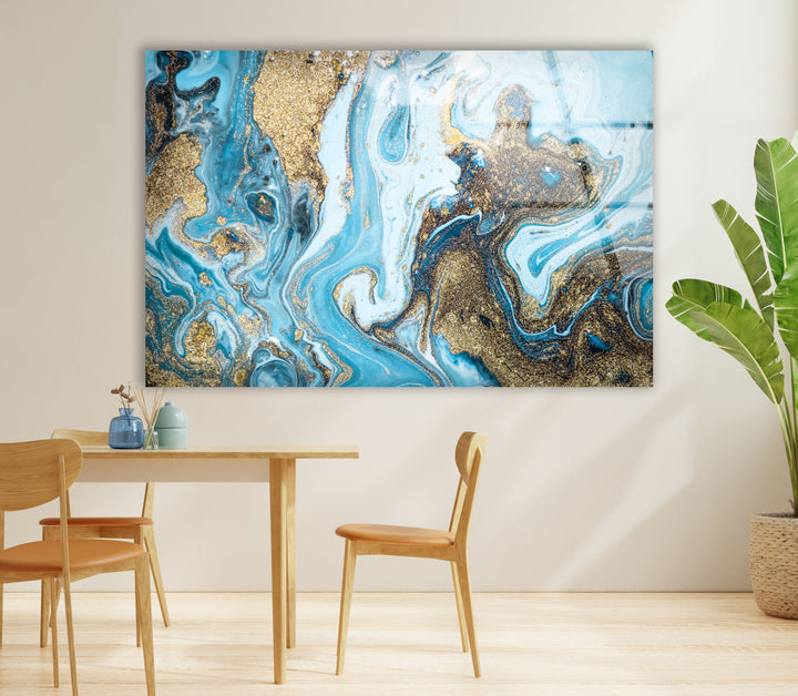 Türkis &amp; Gold Marmor Wandkunst – Abstraktes Glasdruck Dekor 