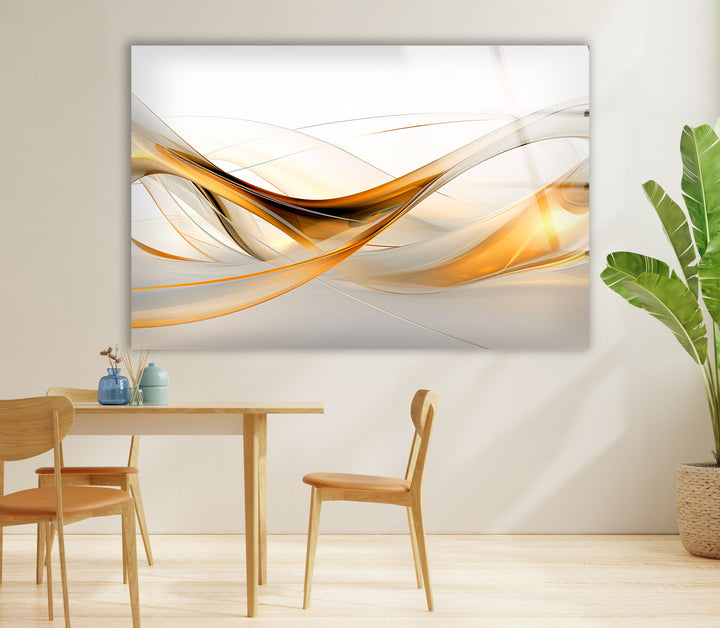 Golden Flow Abstrakte Wandkunst – Eleganter Glasdruck für modernes Dekor 