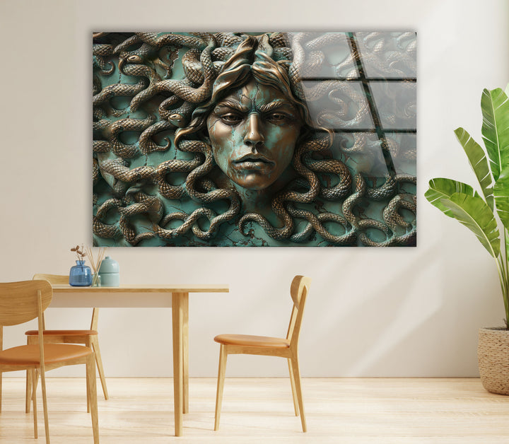 Medusa mit Schlangen Glaswandkunst