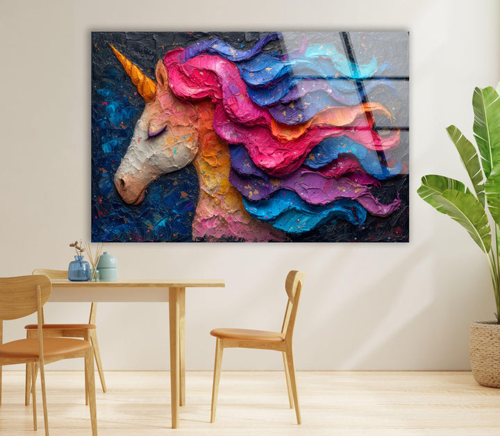 Rainbow Unicorn Glass Wall Art print picture on glass,Tempered Glass Wall Art