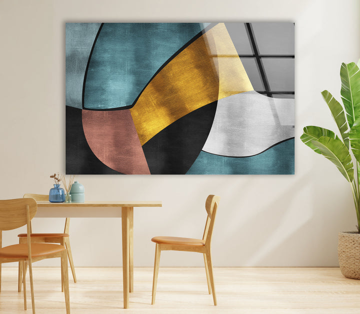 Mid Century Abstract Wall Art – Geometric Glass Print Decor