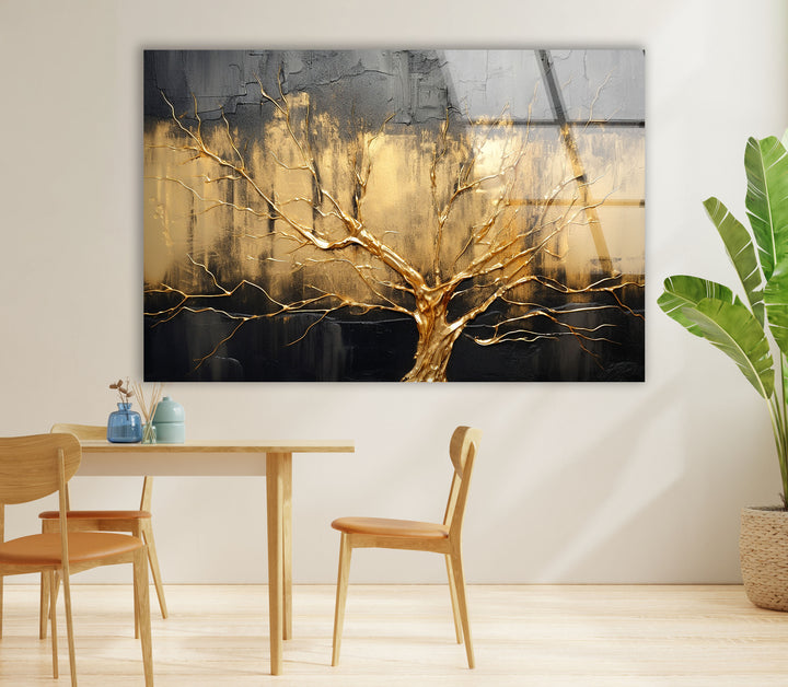 Gold Tree Wall Art – Elegant Abstract Nature Design on Glass