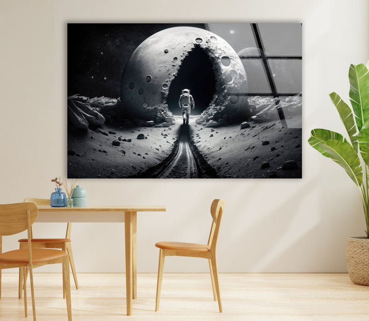 Astronaut Moonwalk Wall Art – Surreal Space Glass Print