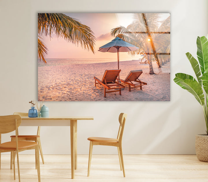 Tropical Beach Sunset Wall Art – Relaxing Seaside Glass Print