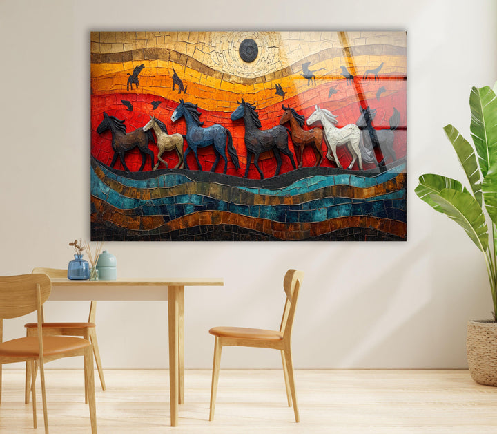 Mosaic Horses Glass Wall Art print on glass, glass printed photos