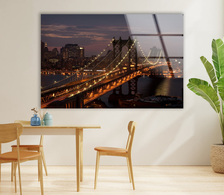 Brooklyn Bridge Glaswandkunst – Atemberaubender Nachtblick auf die ikonische
